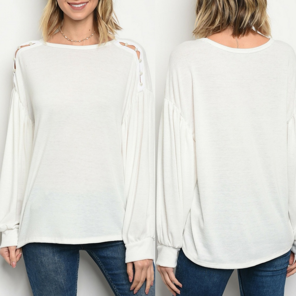 Ivory Puff Sleeve Top {Sweet Claire} - Picture 1 of 3